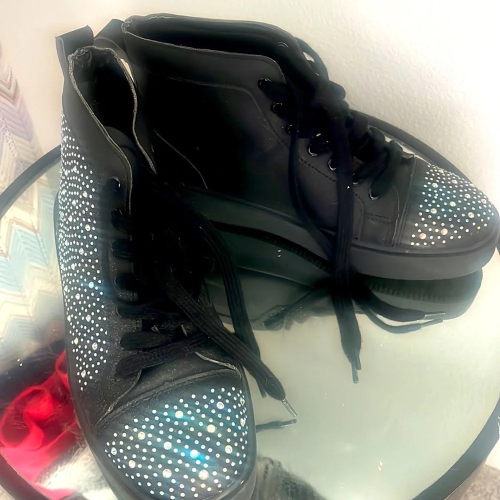 Black High-Top Sneakers with Crystal Accents